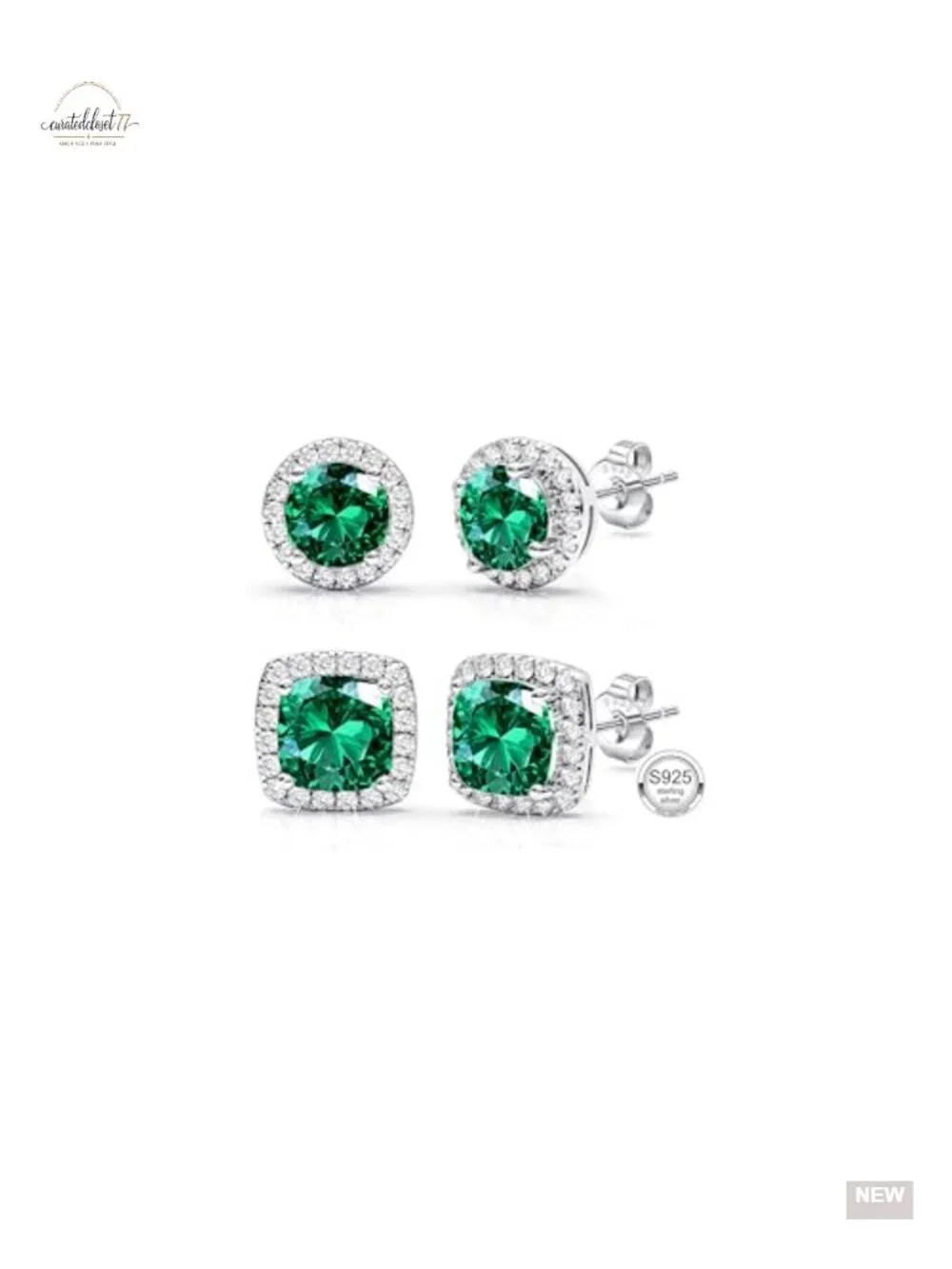 2 Pairs S925 Sterling Silver 14K Gold Plated Cubic Zirconia Stud Earrings Set